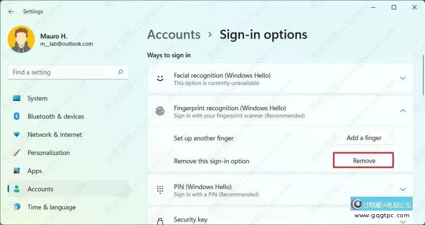 怎样在 Windows  11 上移除 Windows Hello 指纹识别？